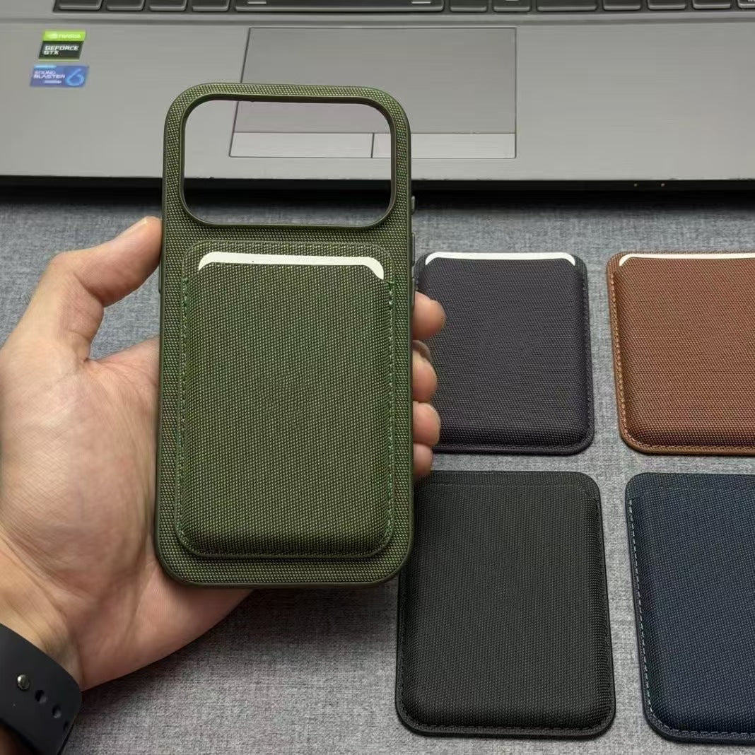 Magsafe-compatible Tech Fabric Card Holder With A Woven Texture And Strong Magnetic Attachment