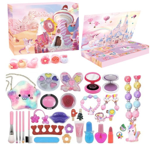 Girls Princess Magic Makeup & Jewelry Advent Calendar 2026, 38PCS 24-Day Countdown Blind Box With Kids Cosmetics, Accessories & Beauty Set, Pretend Play Gift For Little Girls