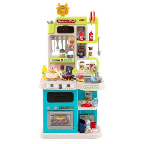 Blue Kids Corner Play Kitchen With Realistic Sounds, Lights & Steam, 95PCS Accessories Pretend Cooking Set For Ages 3+