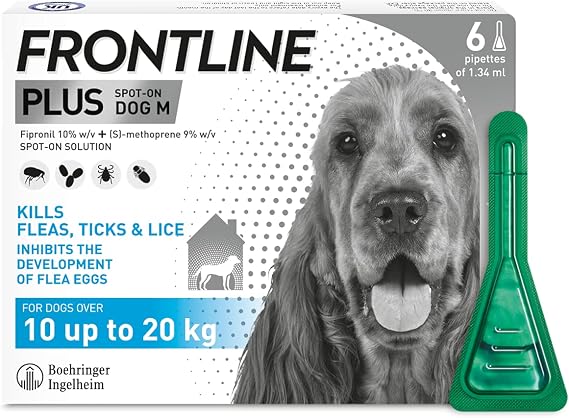 FRONTLINE Plus Flea & Tick Treatment for Medium Dogs (10-20 kg) - 6 Pipettes